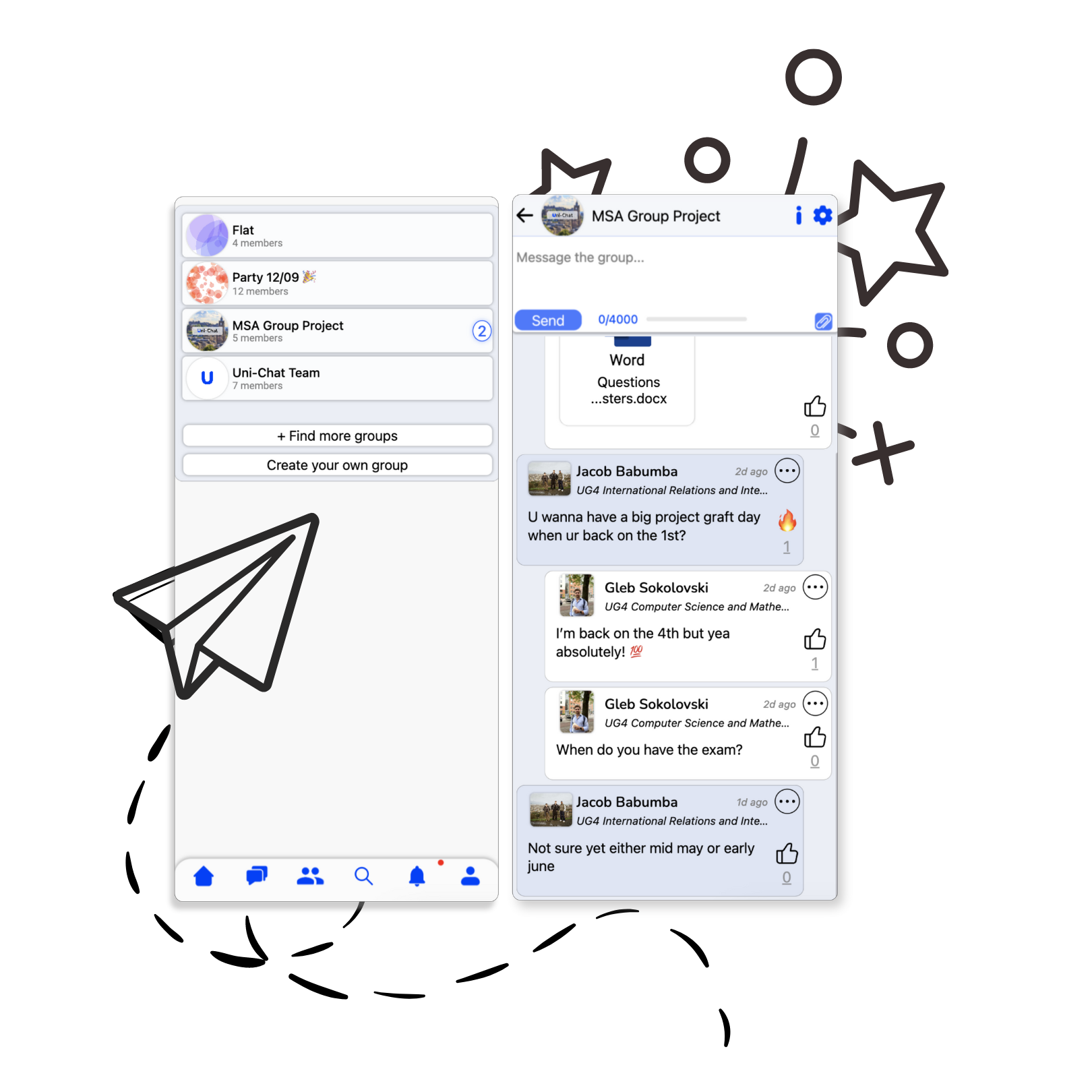 Group-chats on Uni-Chat platform for university students